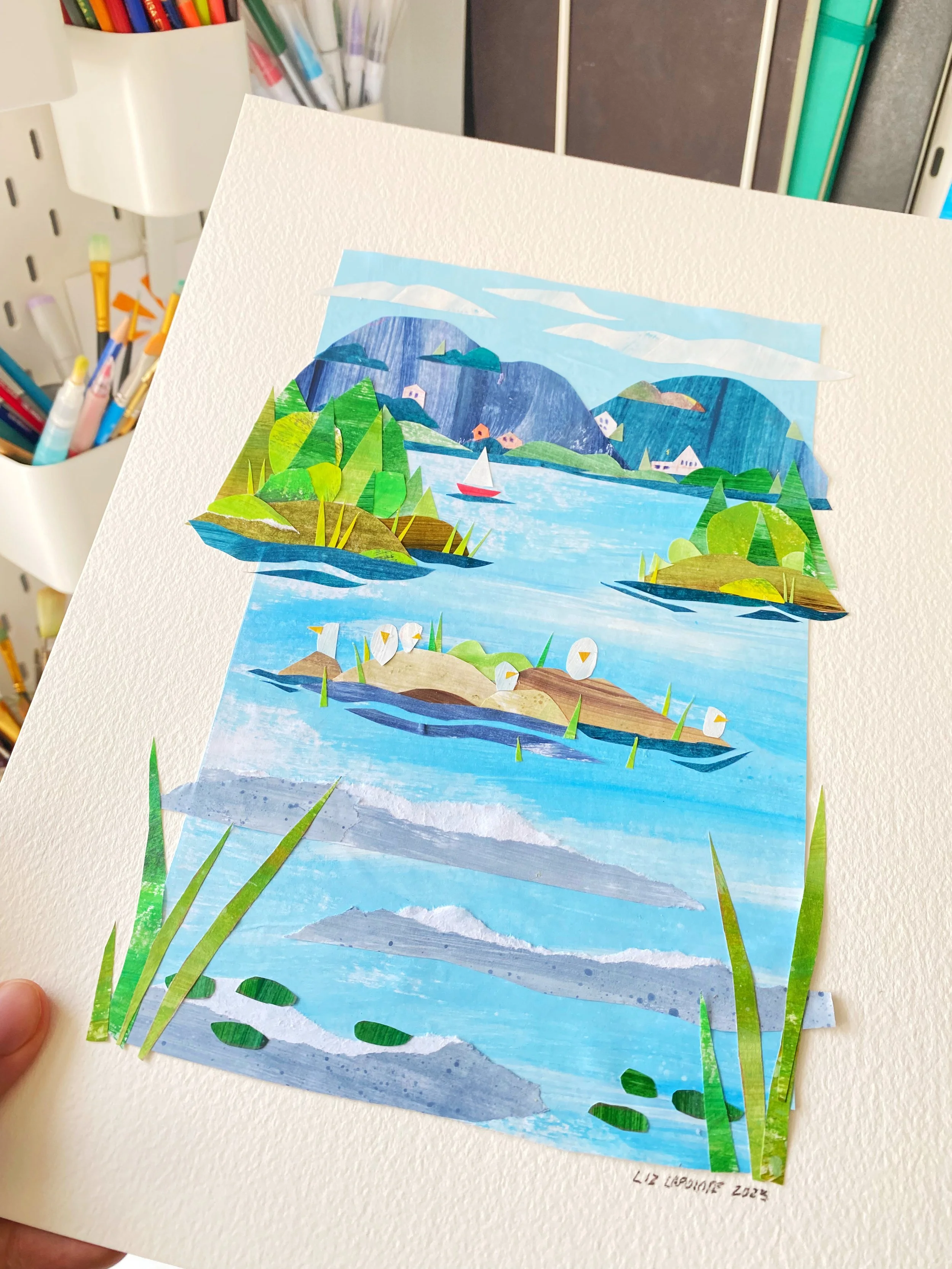Collage illustration of the landscape view from my family cottage
