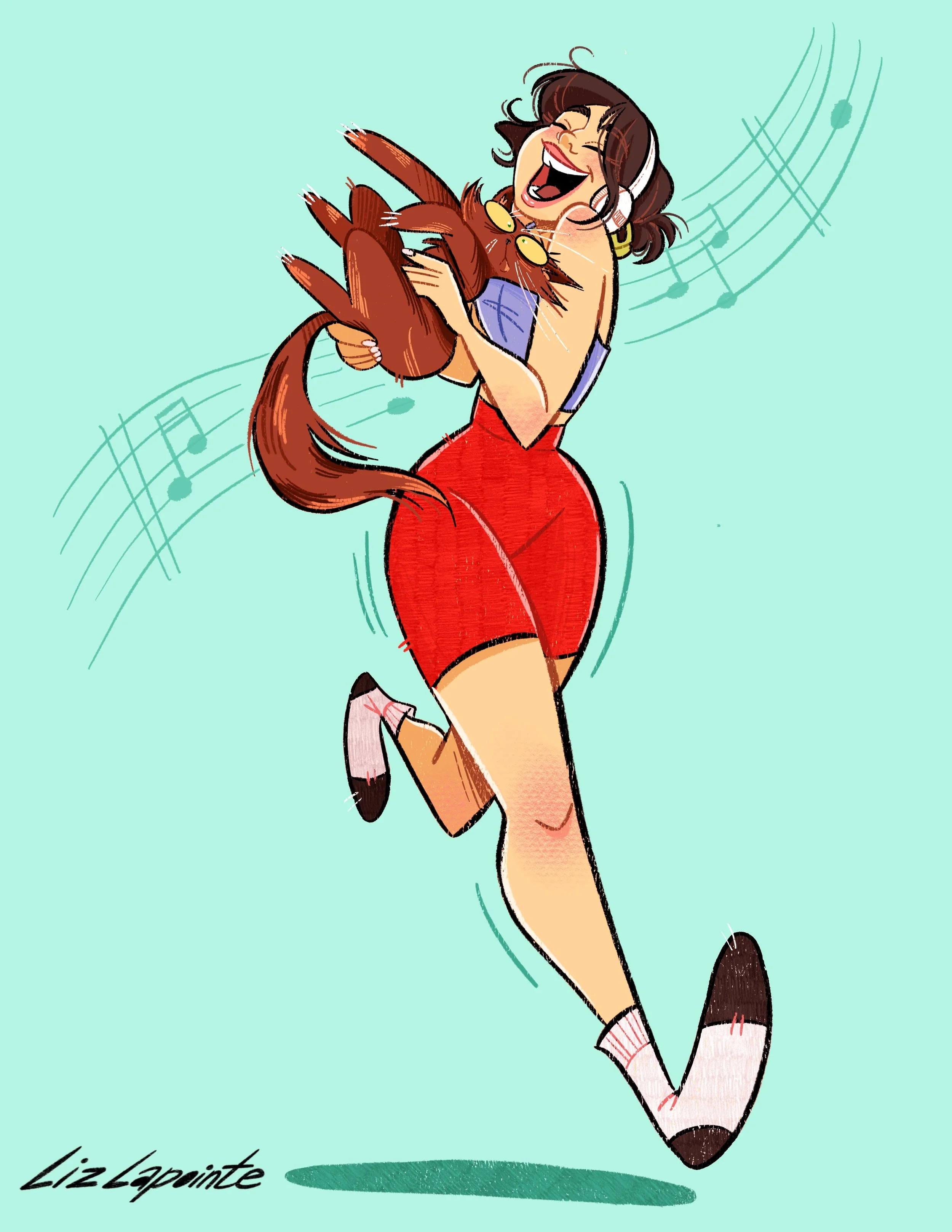 Playfull illustration of me and my cat inbetween workout sets
