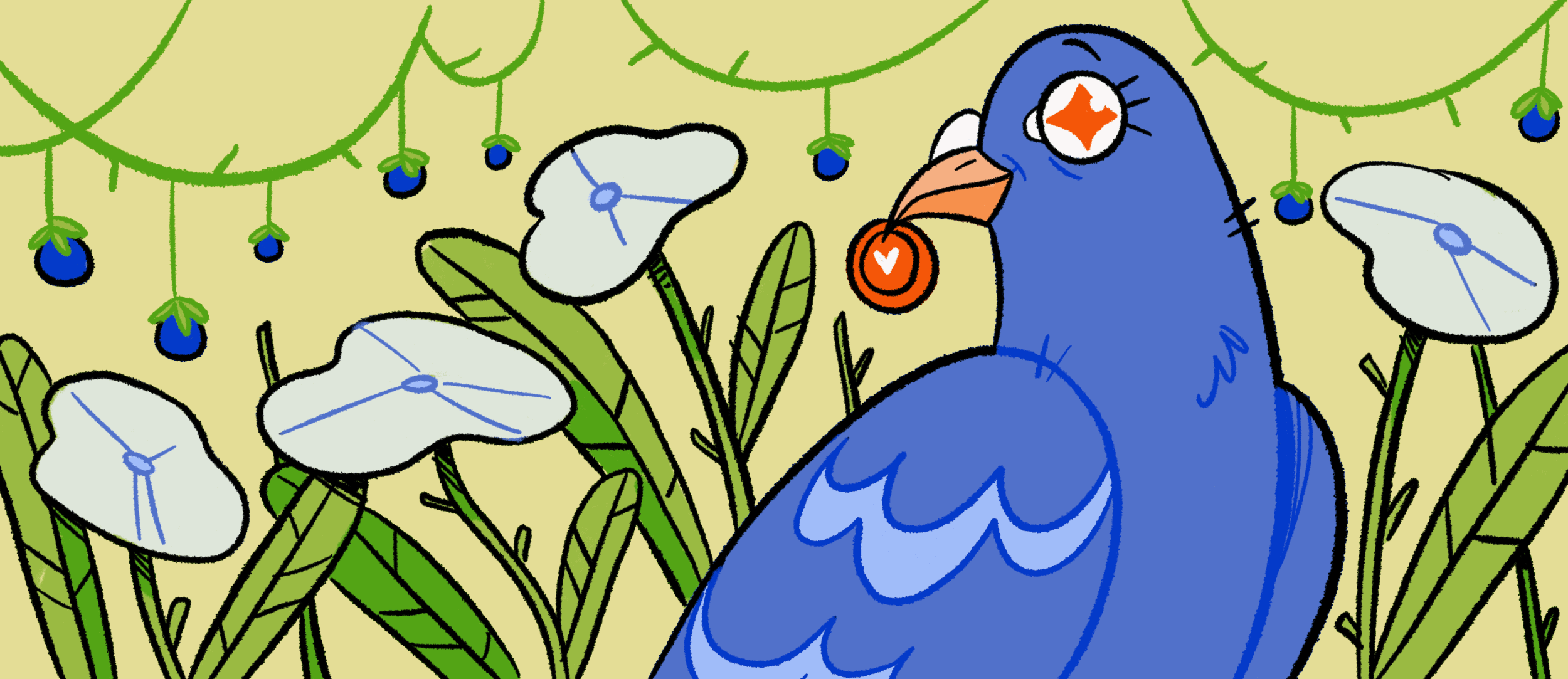 Animated illustration of a  pigeon, illustration used for my patreon tier badge