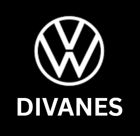 Volkswagen logo with the word "DIVANES" underneath against a black background.