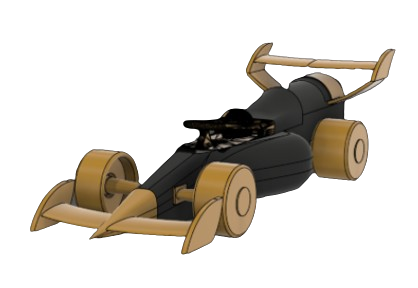 A black and yellow race car with a large rear wing and aerodynamic design.