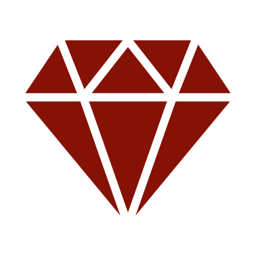 Diamant rouge stylisé avec des lignes noires formant des facettes