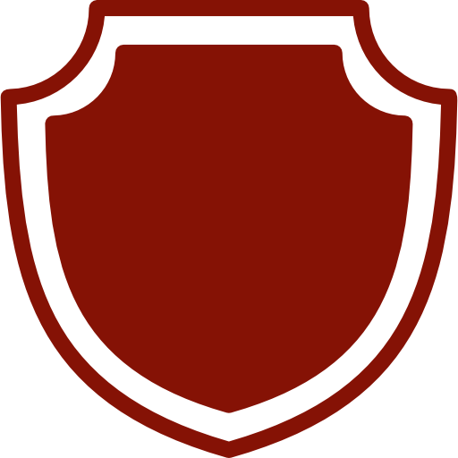 Bouclier symbolique rouge foncé avec une bordure noire, représentant la protection ou la sécurité.