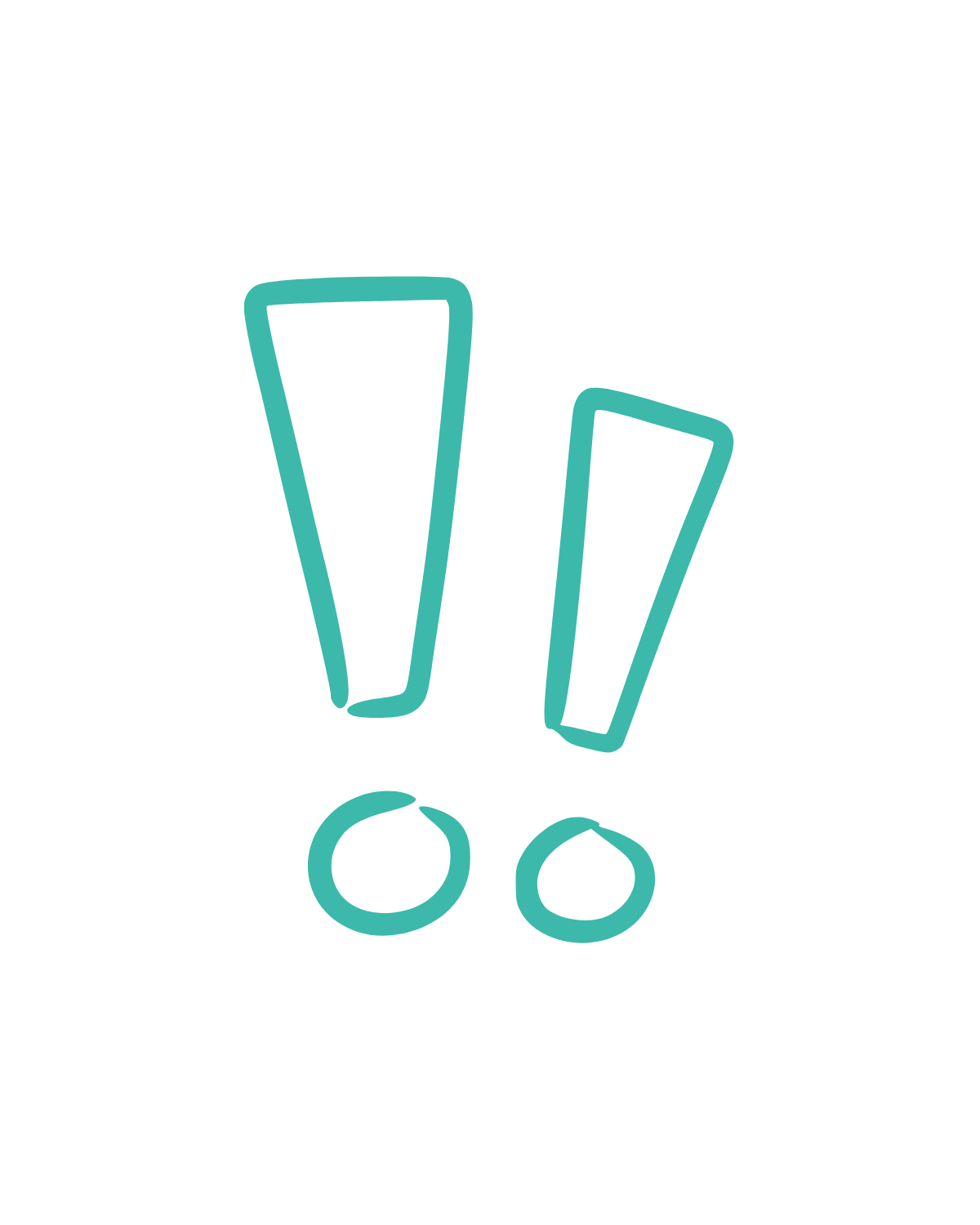 Une illustration en ligne d'un point d'exclamation avec deux petits cercles en bas.