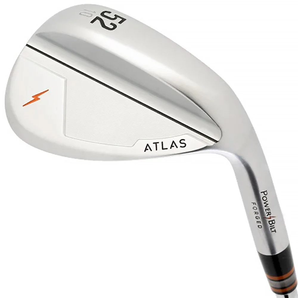 Chrome 52 degree wedge with the brand name 'ATLAS' printed on the club head and 'PowerBilt' printed on the shaft.