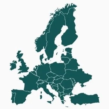 Map of Europe with country borders outlined.