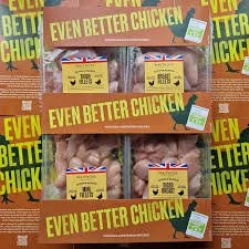 Display of Waitrose packaged chicken meat products with an "Even Better Chicken" yellow banner.