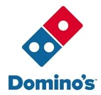 Domino's logo featuring a red and blue domino tile above the text 'Domino's'