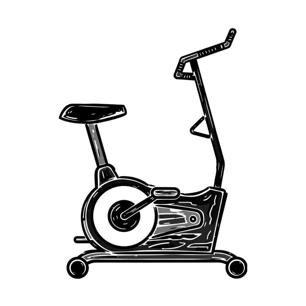 Black outline of a stationary bike