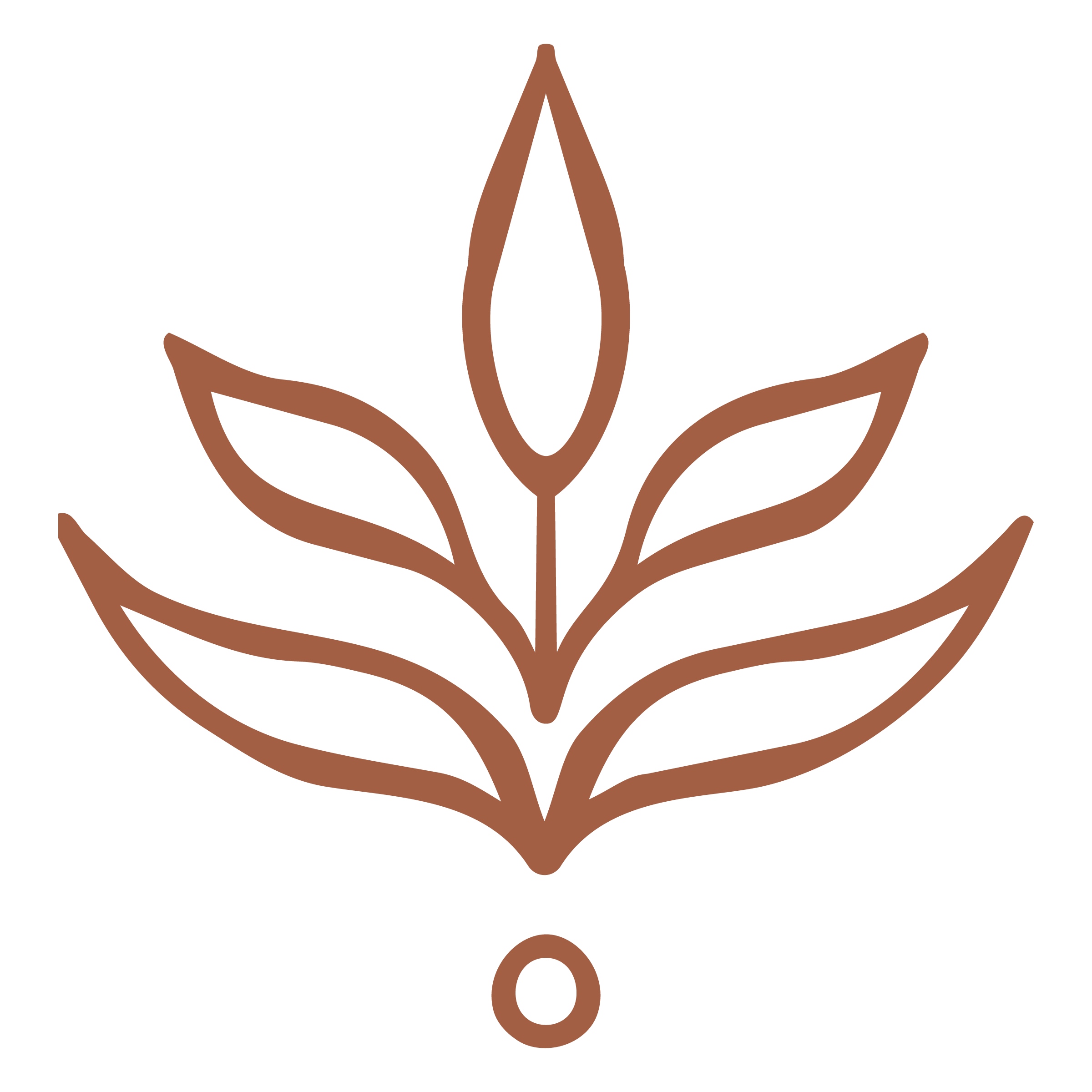 A stylized line drawing of a lotus flower in brown on a black background.
