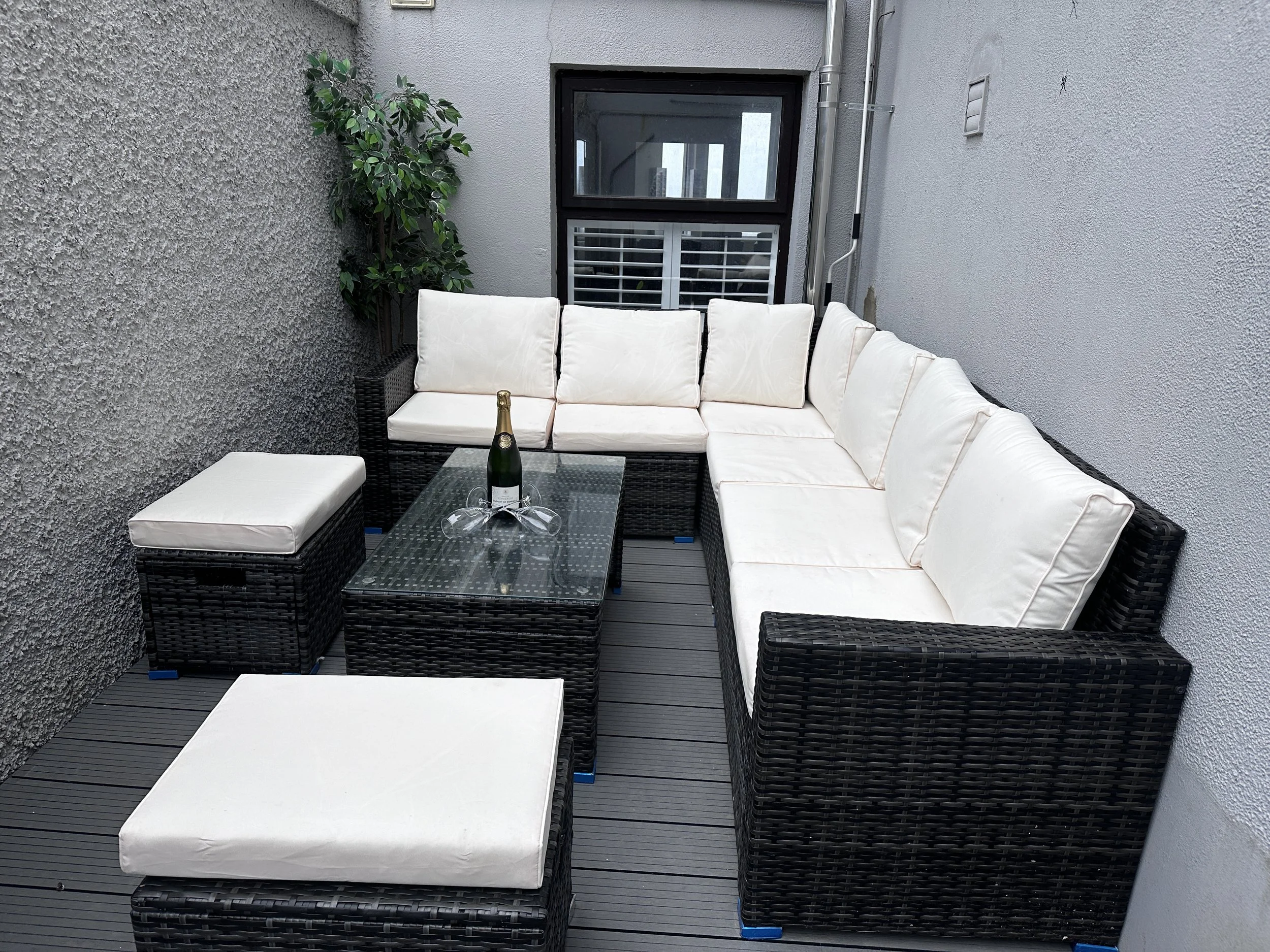 Outdoor deck, catches the sun from late morning until late afternoon