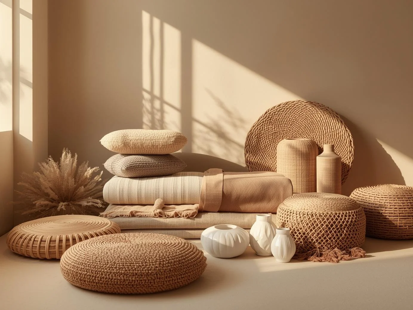 Warm modern therapy office in California with natural light and neutral tones