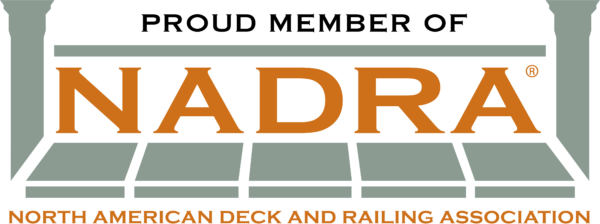 Logo of NADRA North American Deck and Railing Association featuring bold black and orange text with a stylized deck design.