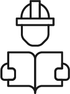 Line drawing of a person wearing a hard hat and reading a book representing the scheduling phase