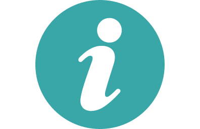 A teal circle with a lowercase black letter 'i' in the center, representing information.