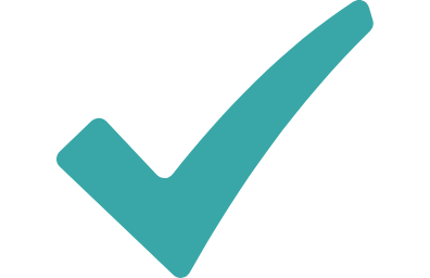 A teal check mark on a black background.