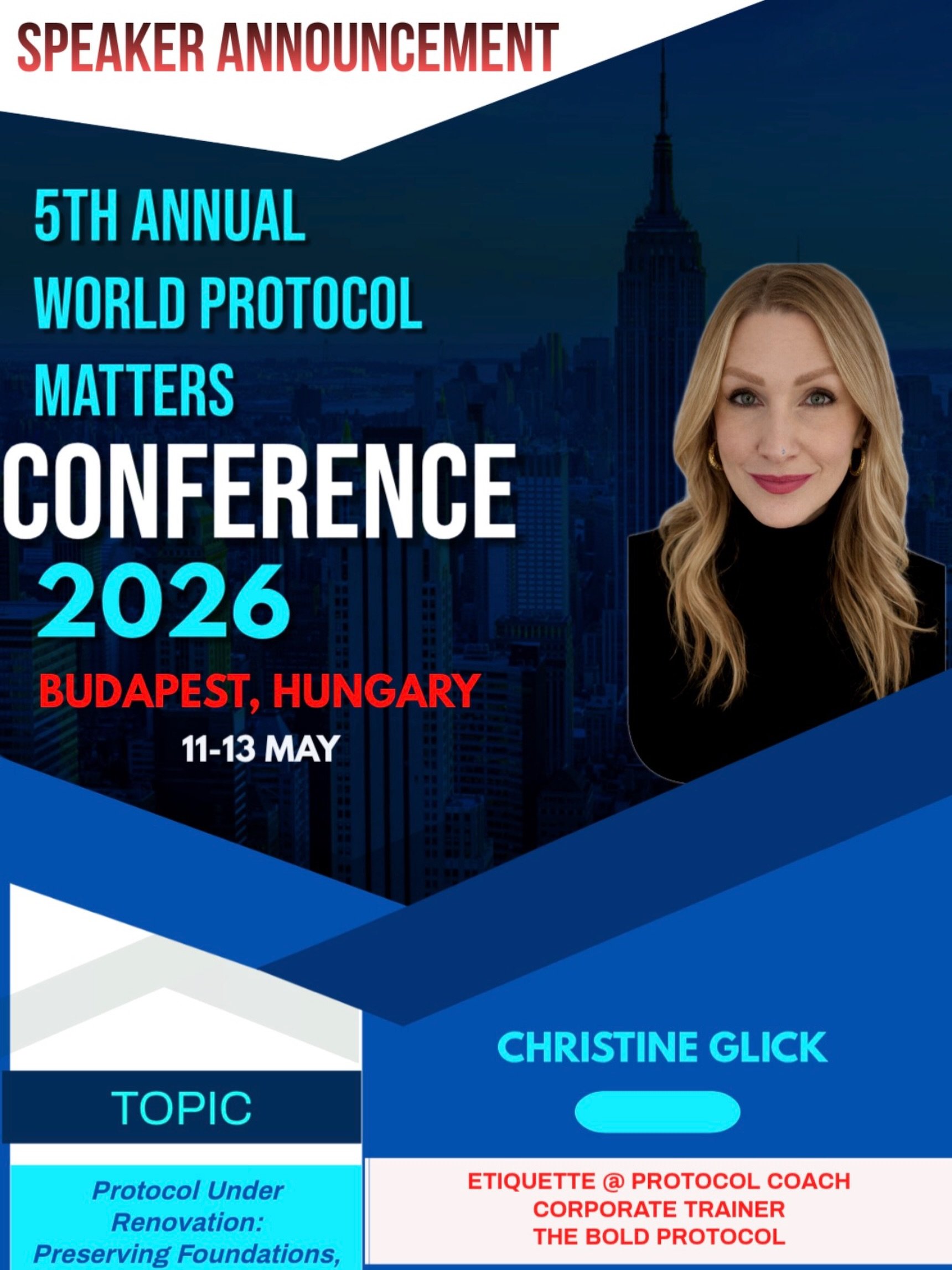 I should have posted this as a post a while ago (I did as a story), however it will live here permanently now.

I was so honored to receive the email months ago confirming that I would be a speaker at World Protocol Matters Conference 2026. 

Etiquet