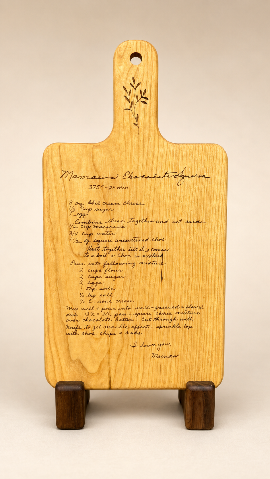 Engraved recipe board in wooden stand.png