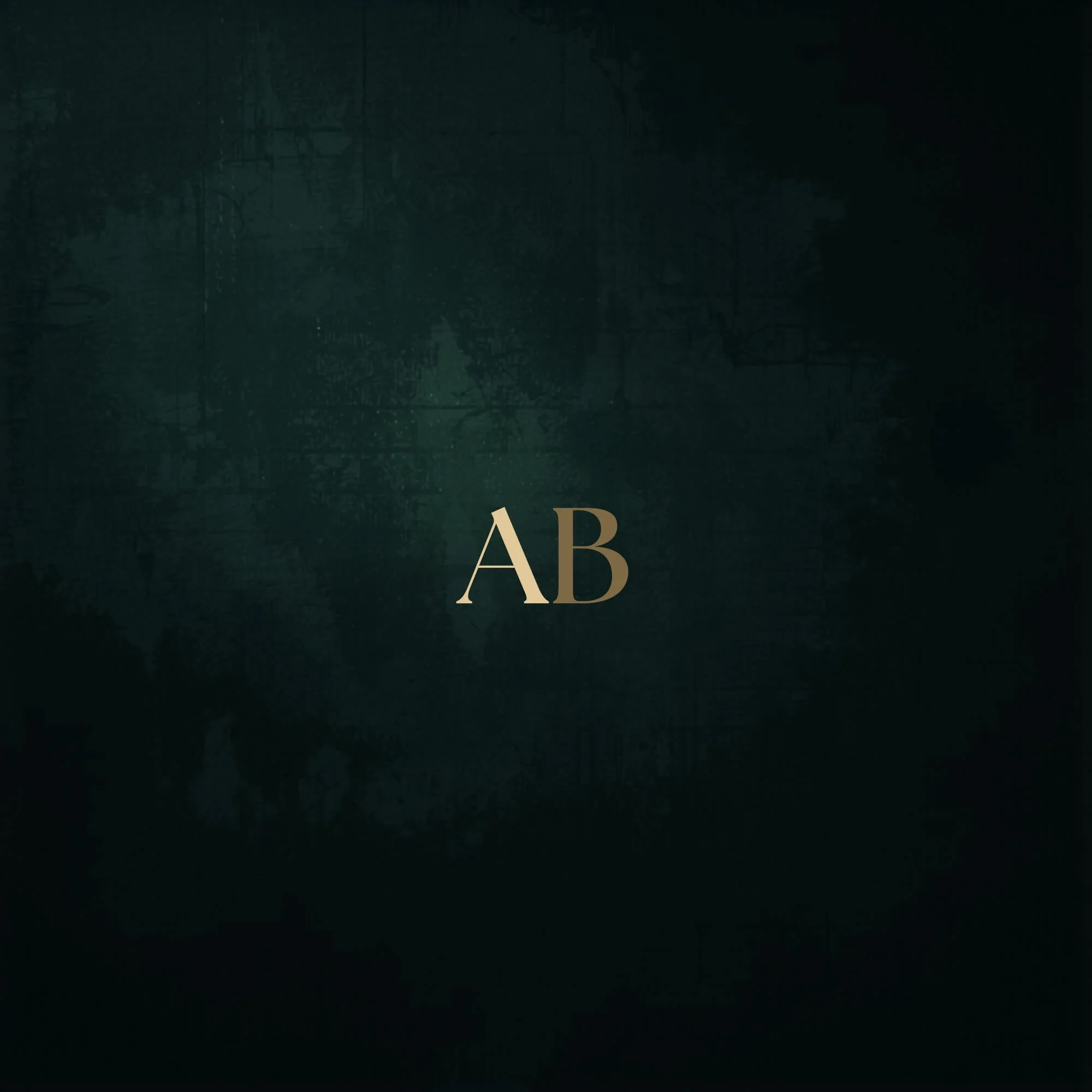 Dark textured background with the gold letters 'AB' centered.