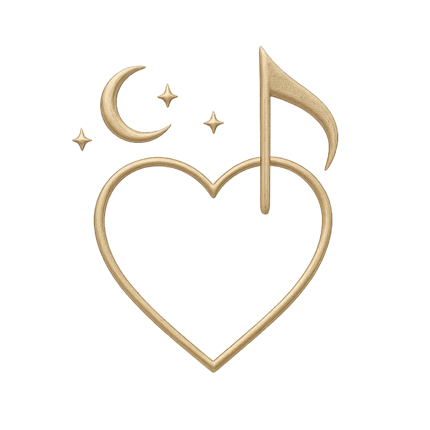 A decorative purple heart with a gold outline, topped with a gold and beige crescent moon, stars, and a partial sailboat figure.