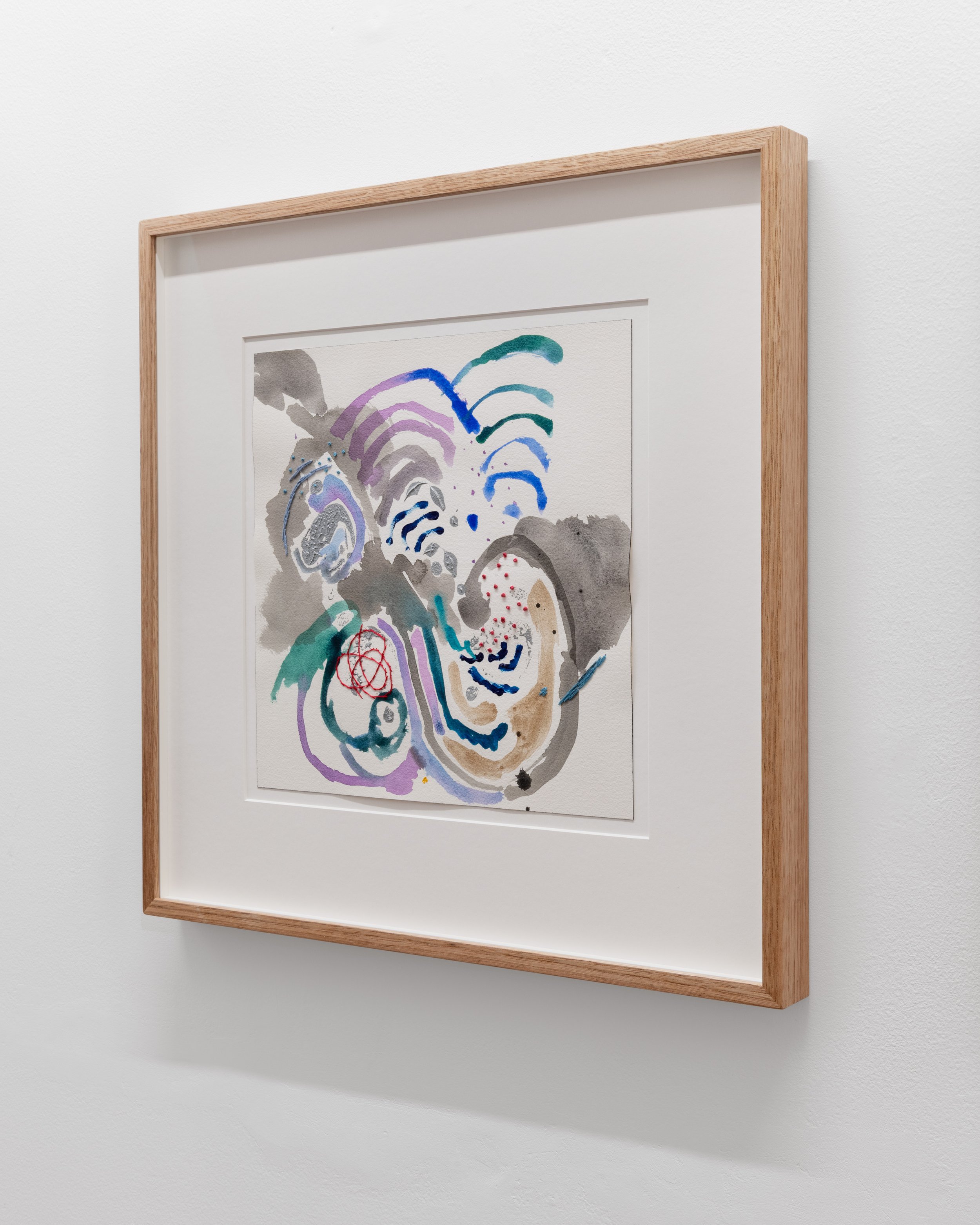 And the Mist, 2025
Acrylic, graphite, watercolour and embroidery on paper
30.5 x 30.5 cm
12 x 12 in