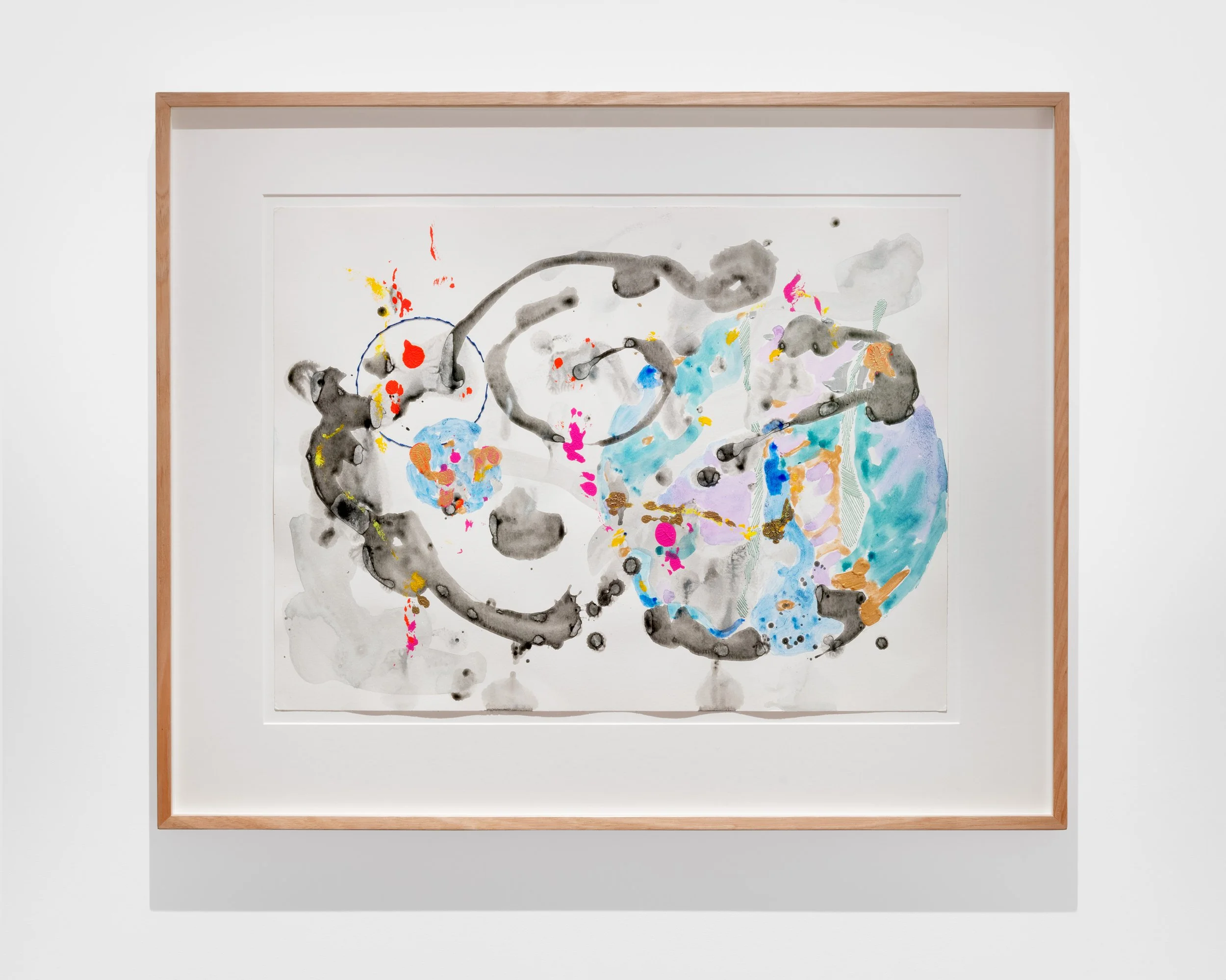 Now Sky Mirrors Earth, 2025
Acrylic, graphite, watercolour and embroidery thread on paper
45.7 x 61 cm
18 x 24 in