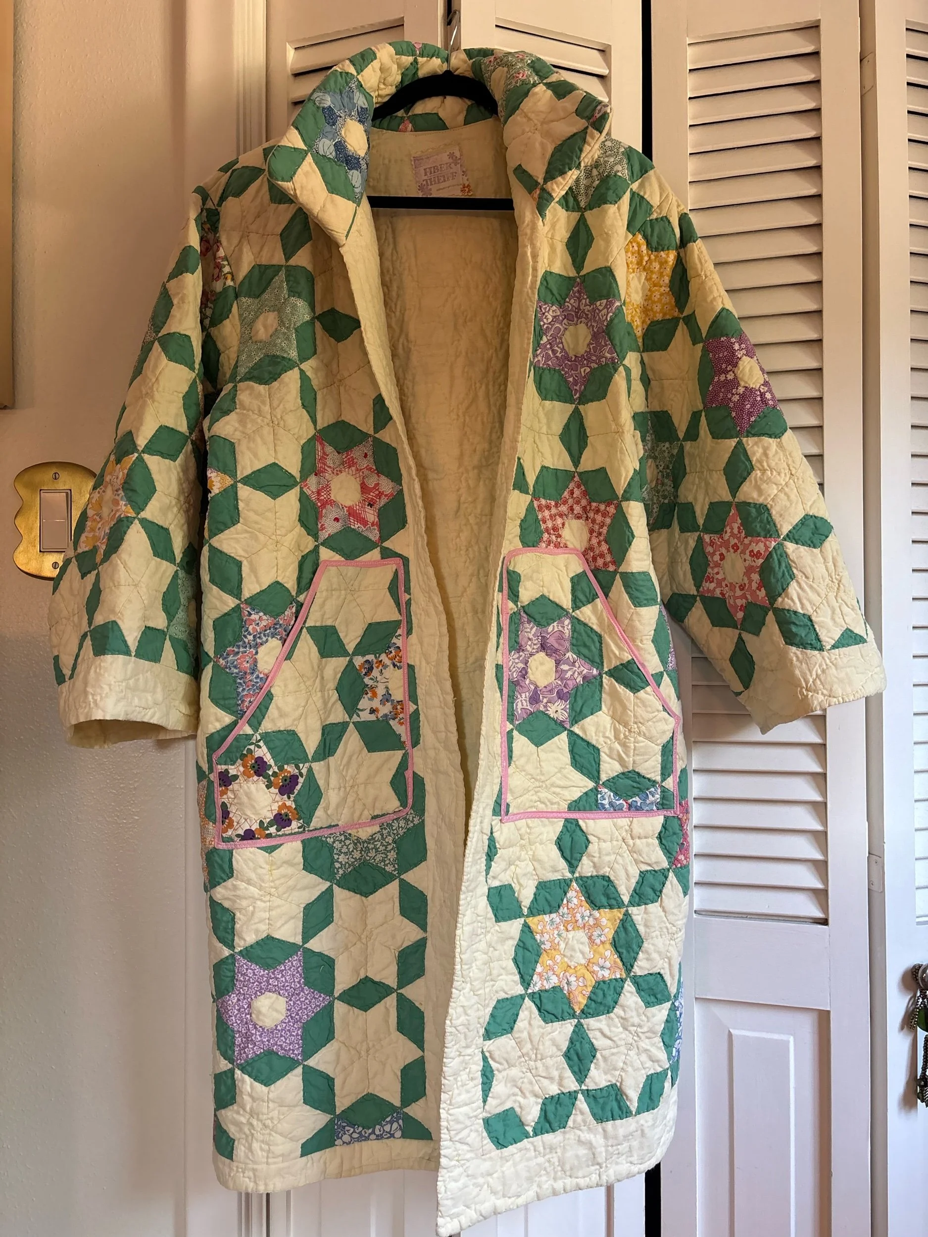 Green floral quilt jacket duster