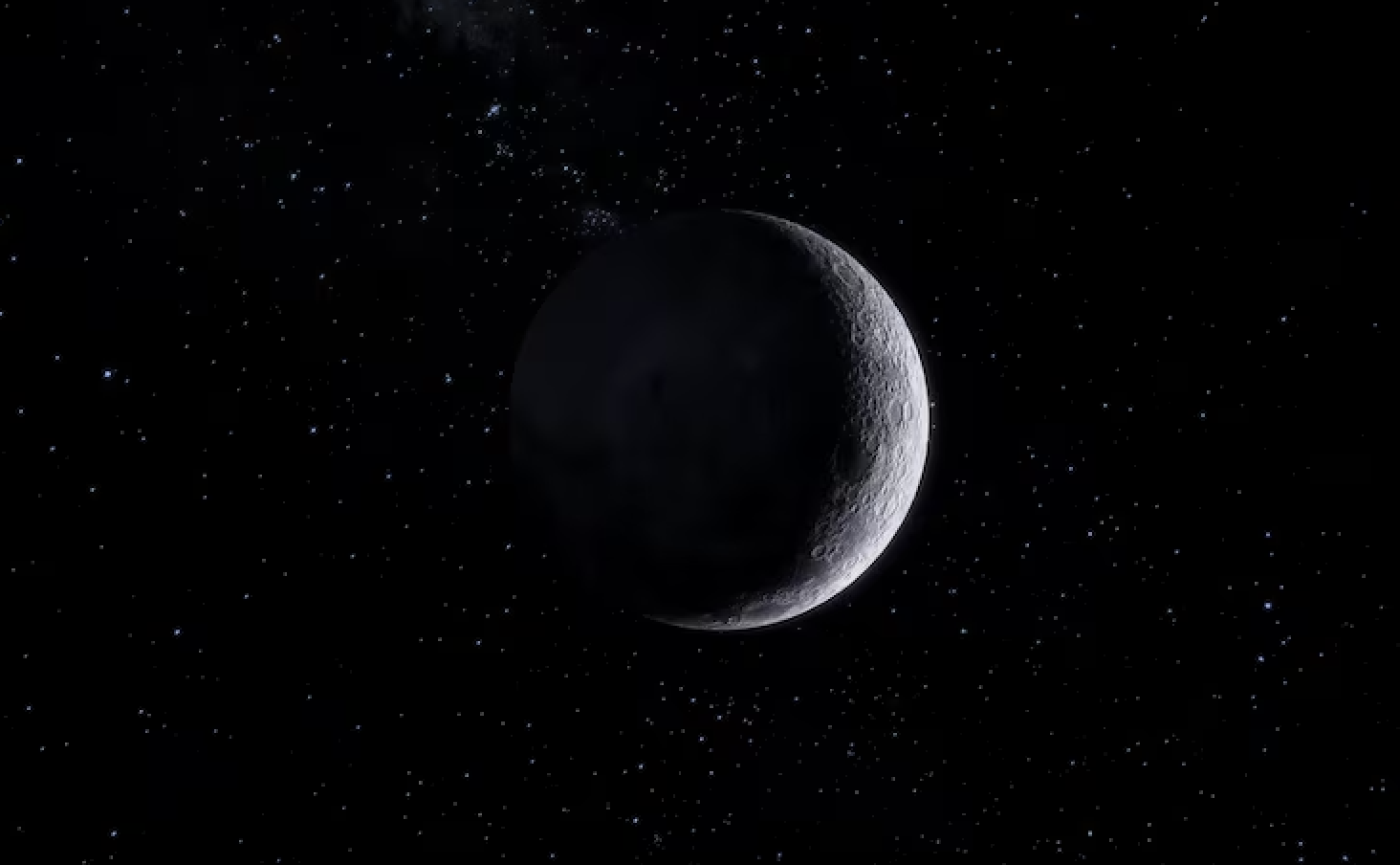 A view of the moon in space with many stars surrounding it.