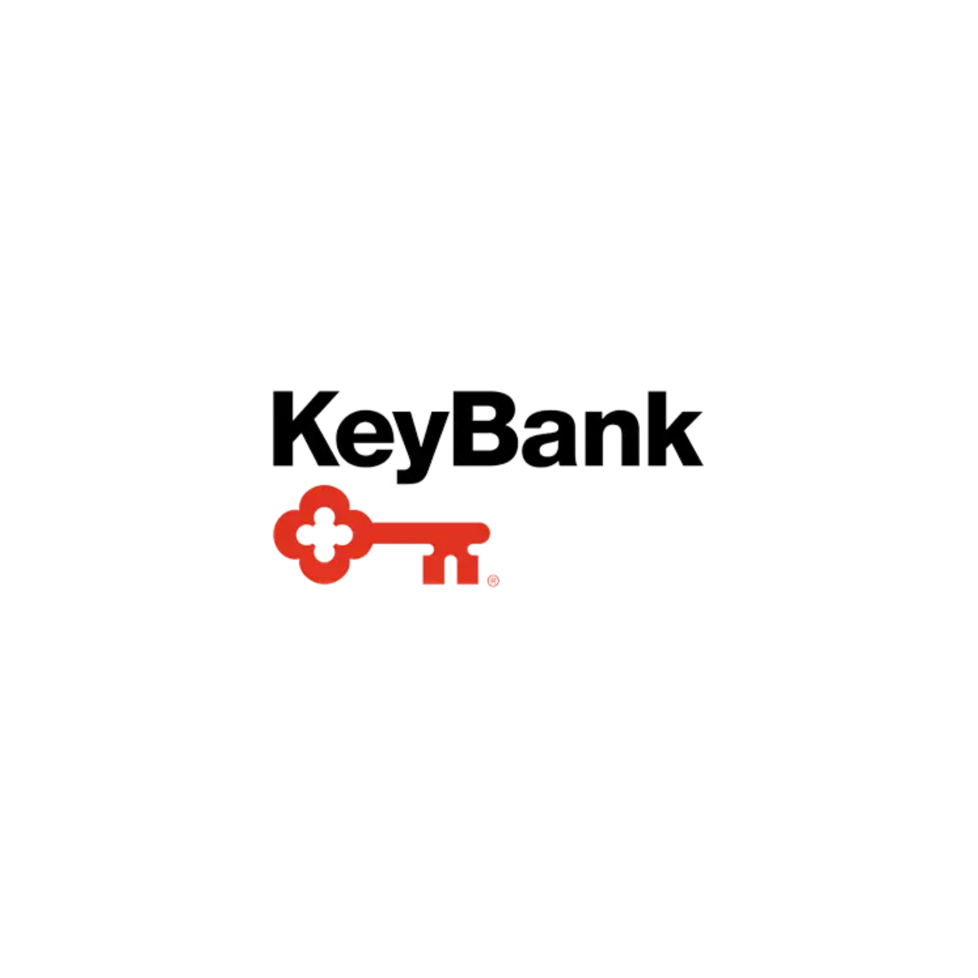 Black background with the white text 'KeyBank' and an orange cloud-shaped logo with four interconnected circles at the bottom.