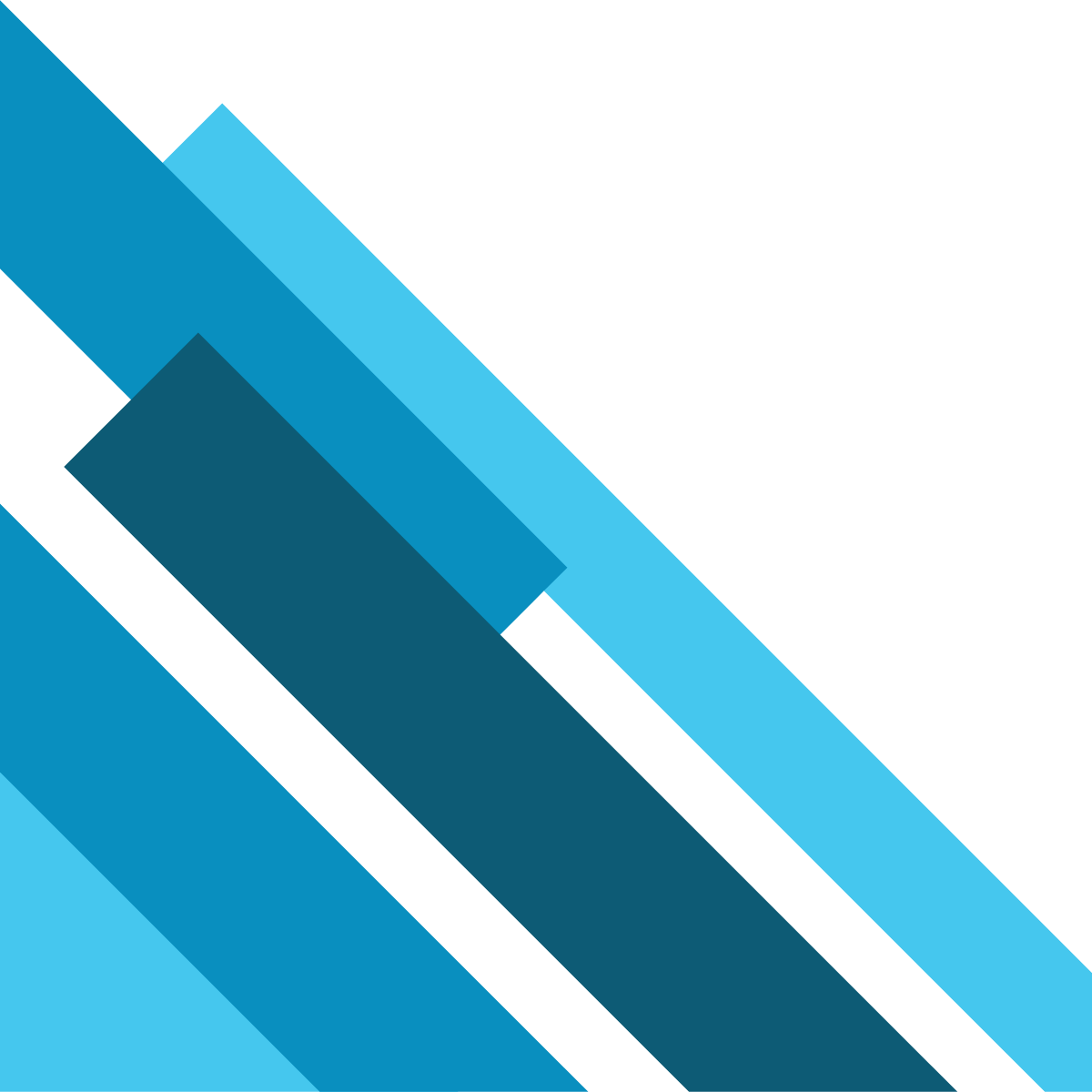 Abstract geometric design with overlapping blue and teal rectangles on a black background.