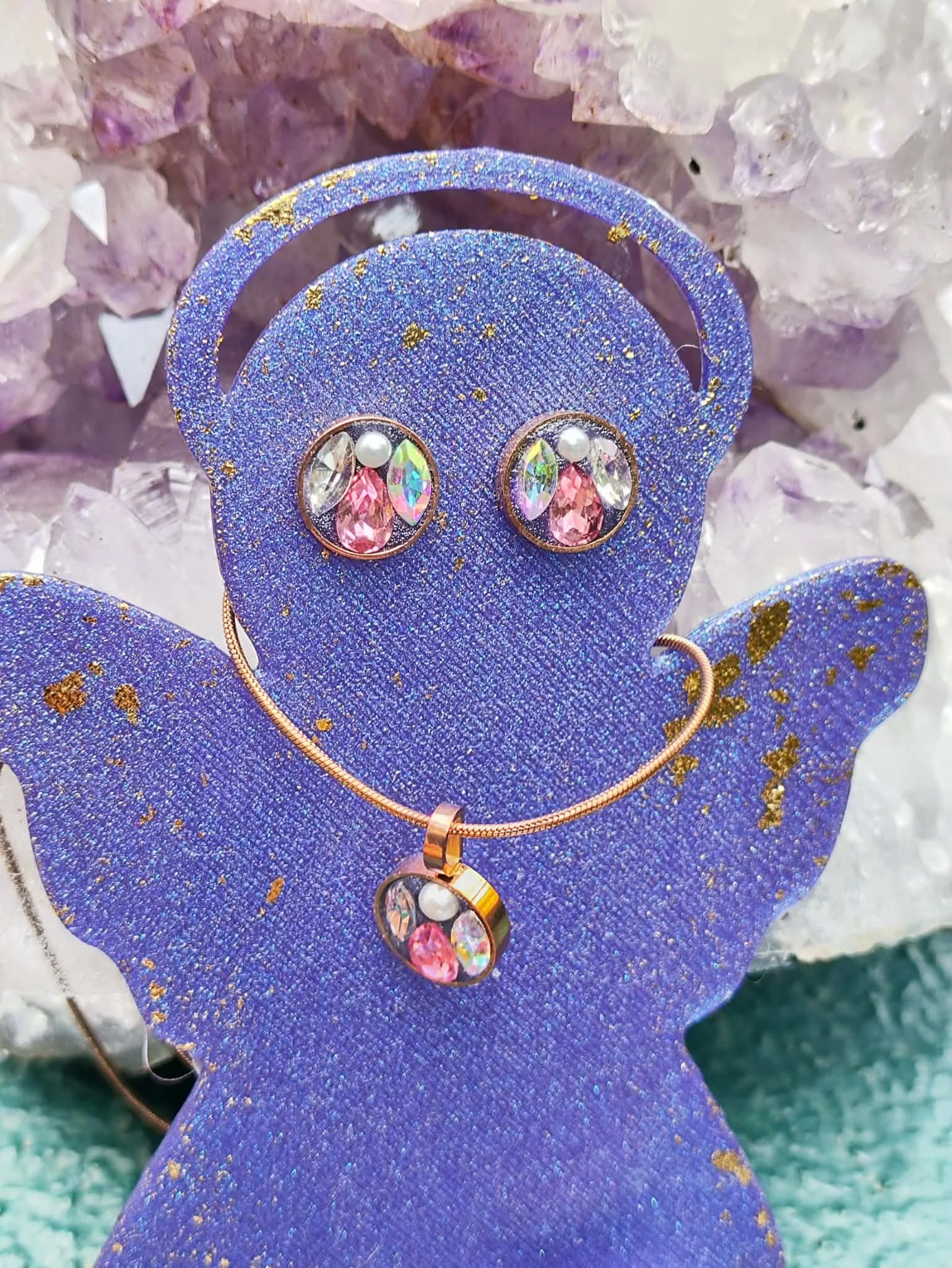Set bijoux ange en or rose plaqué 18k