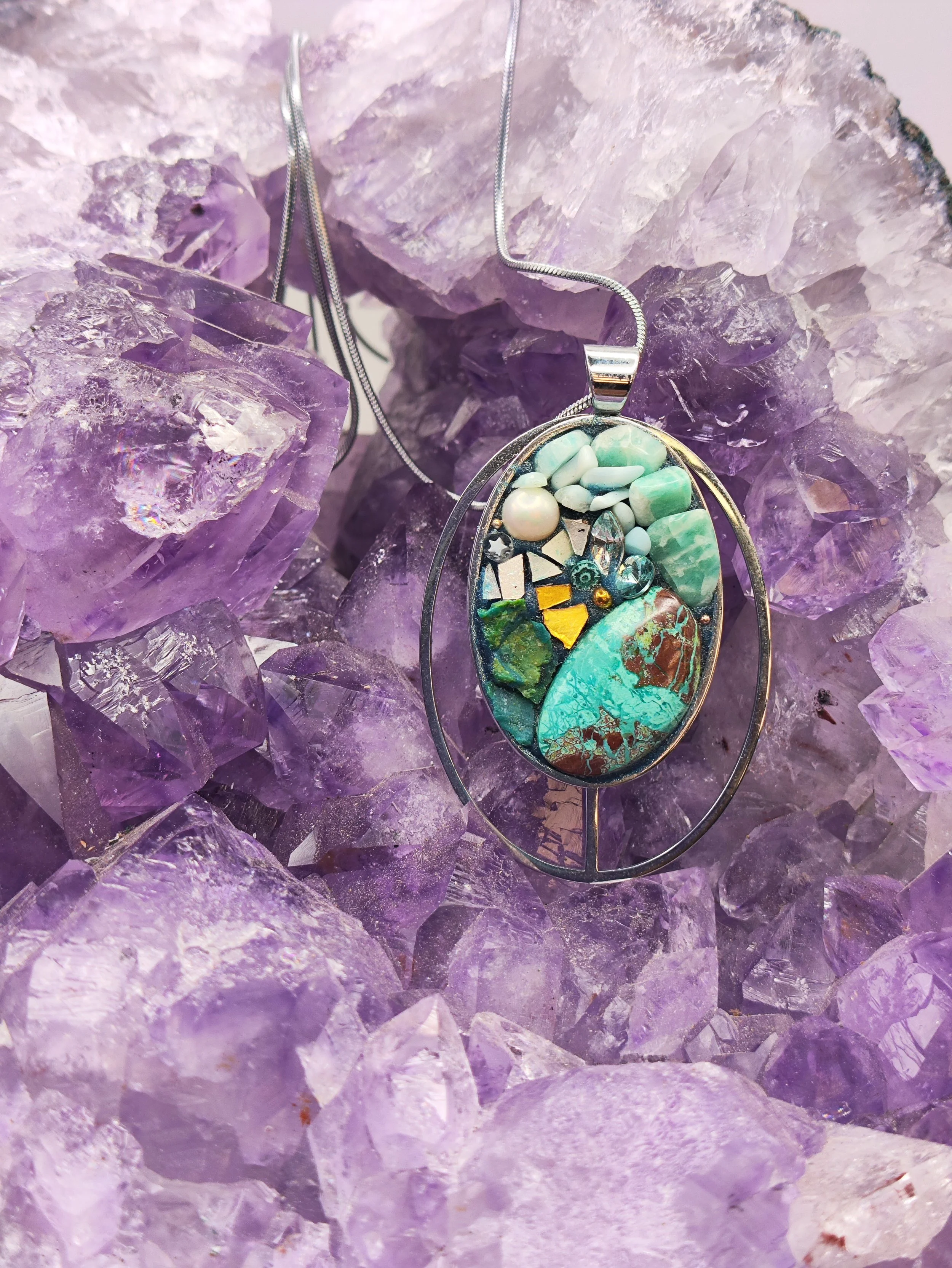 Pendentif mosaique Rhodium double ovale (copie)