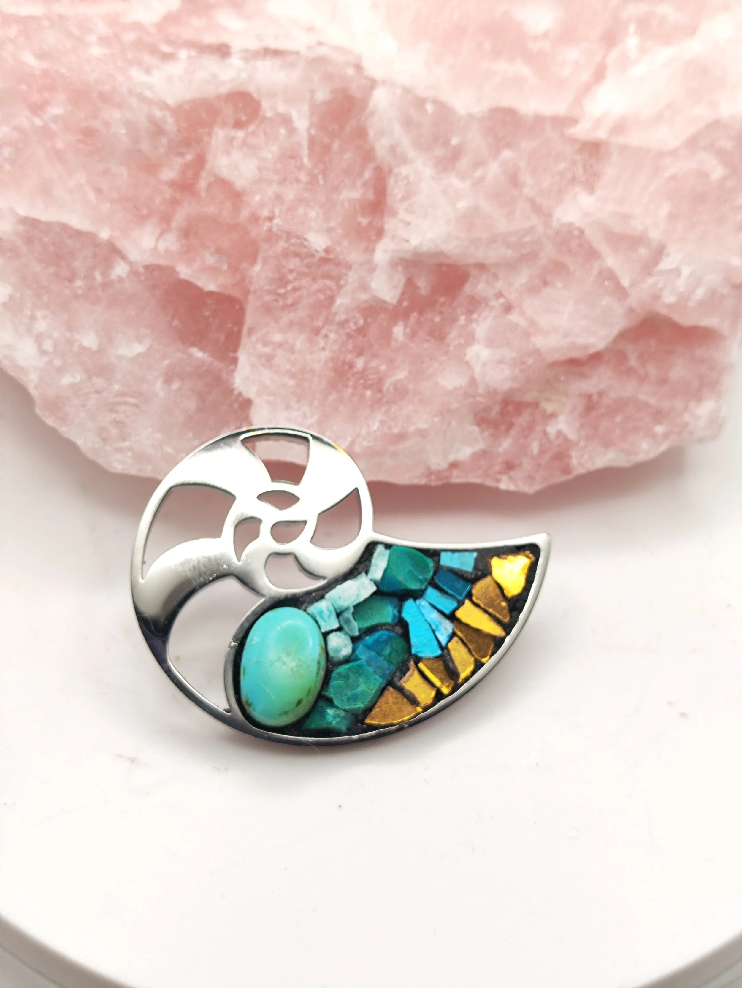 Broche Fibonacci nombre d or plaqué rhodium