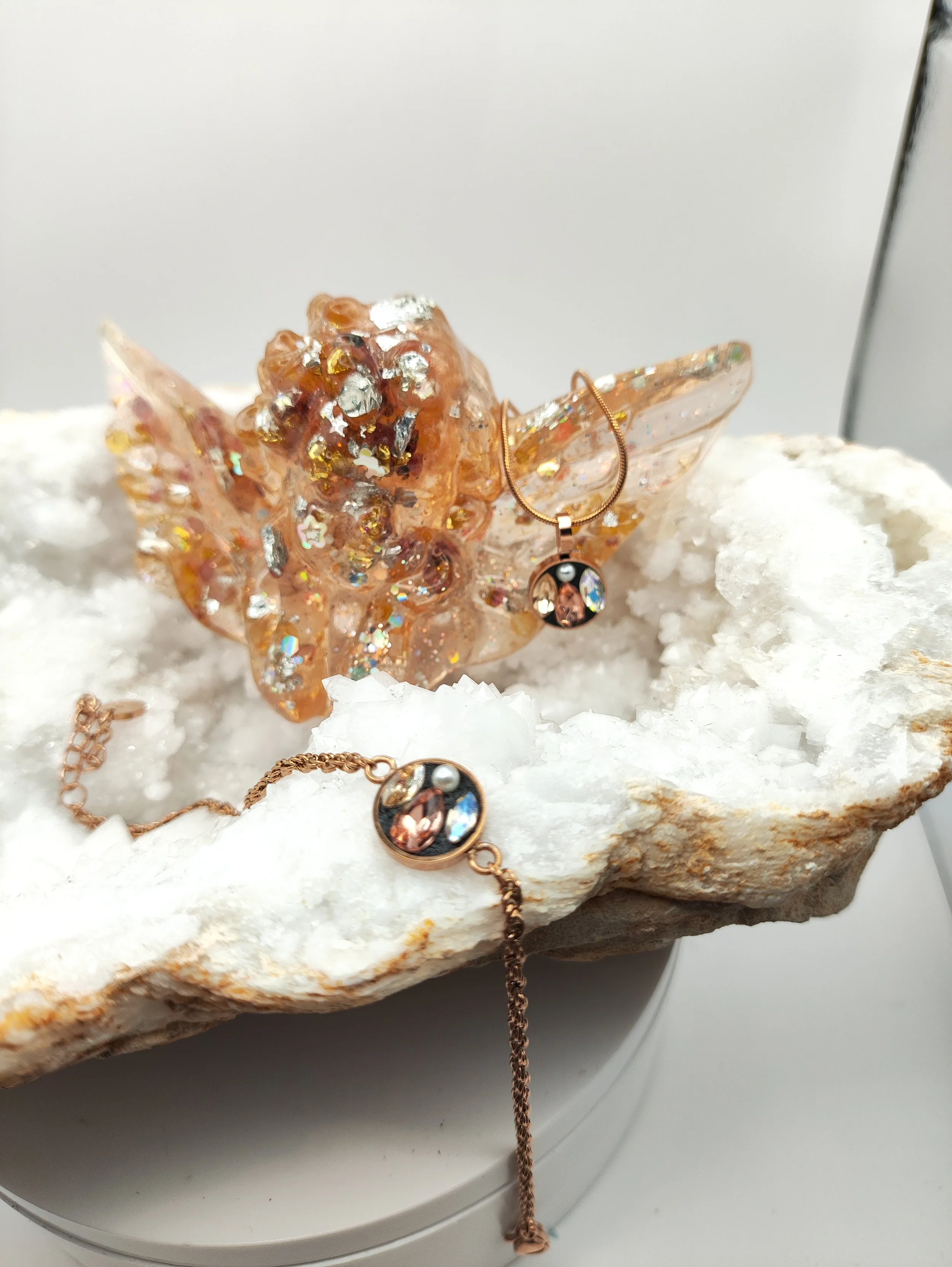 Pendentif et chaine 46 cm env or rose plaqué 18k, bracelet chaine typique majorque ajustable