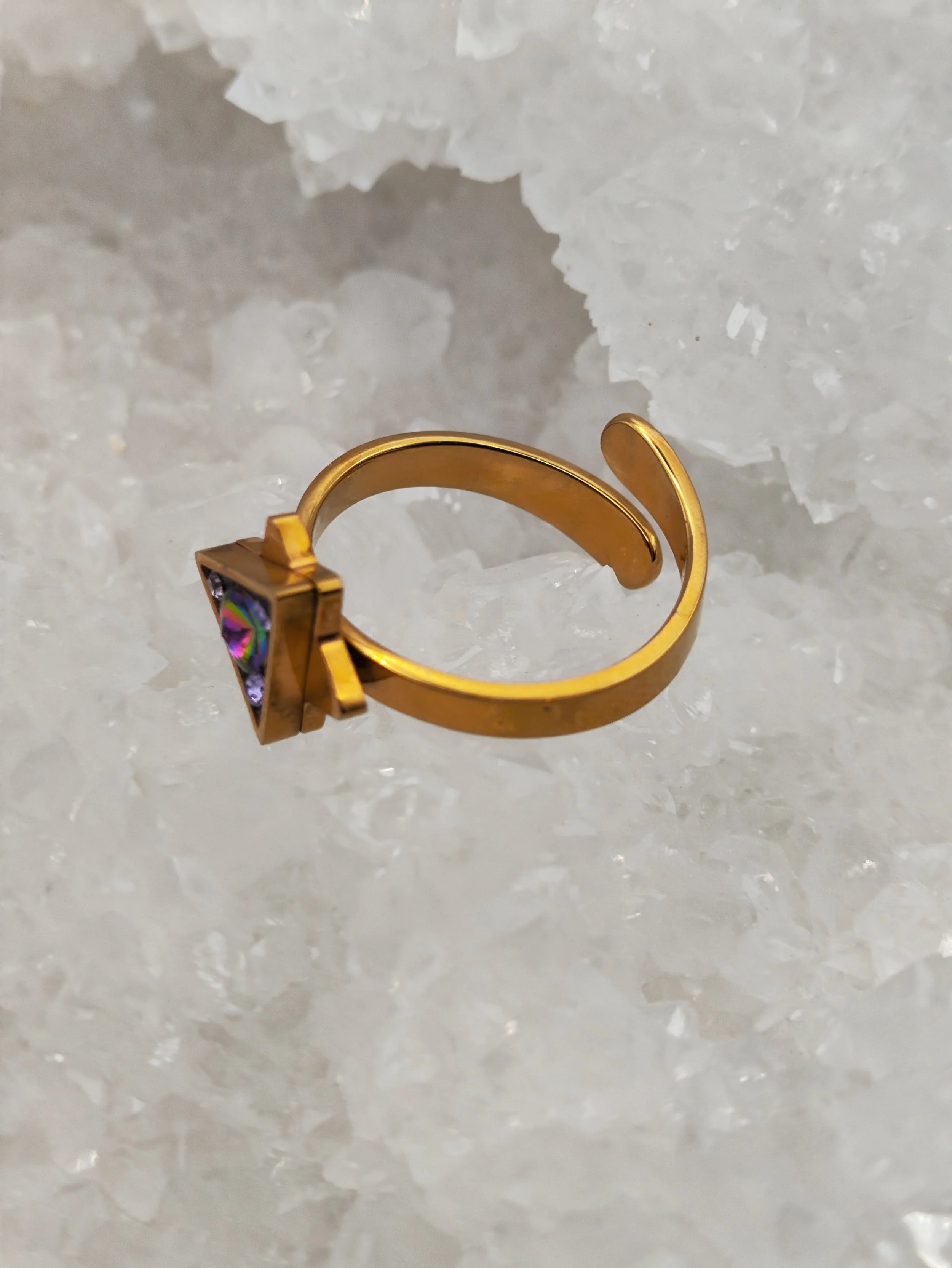 Bague ajustable merkabah 3 D cristal  en plaqué or 18k