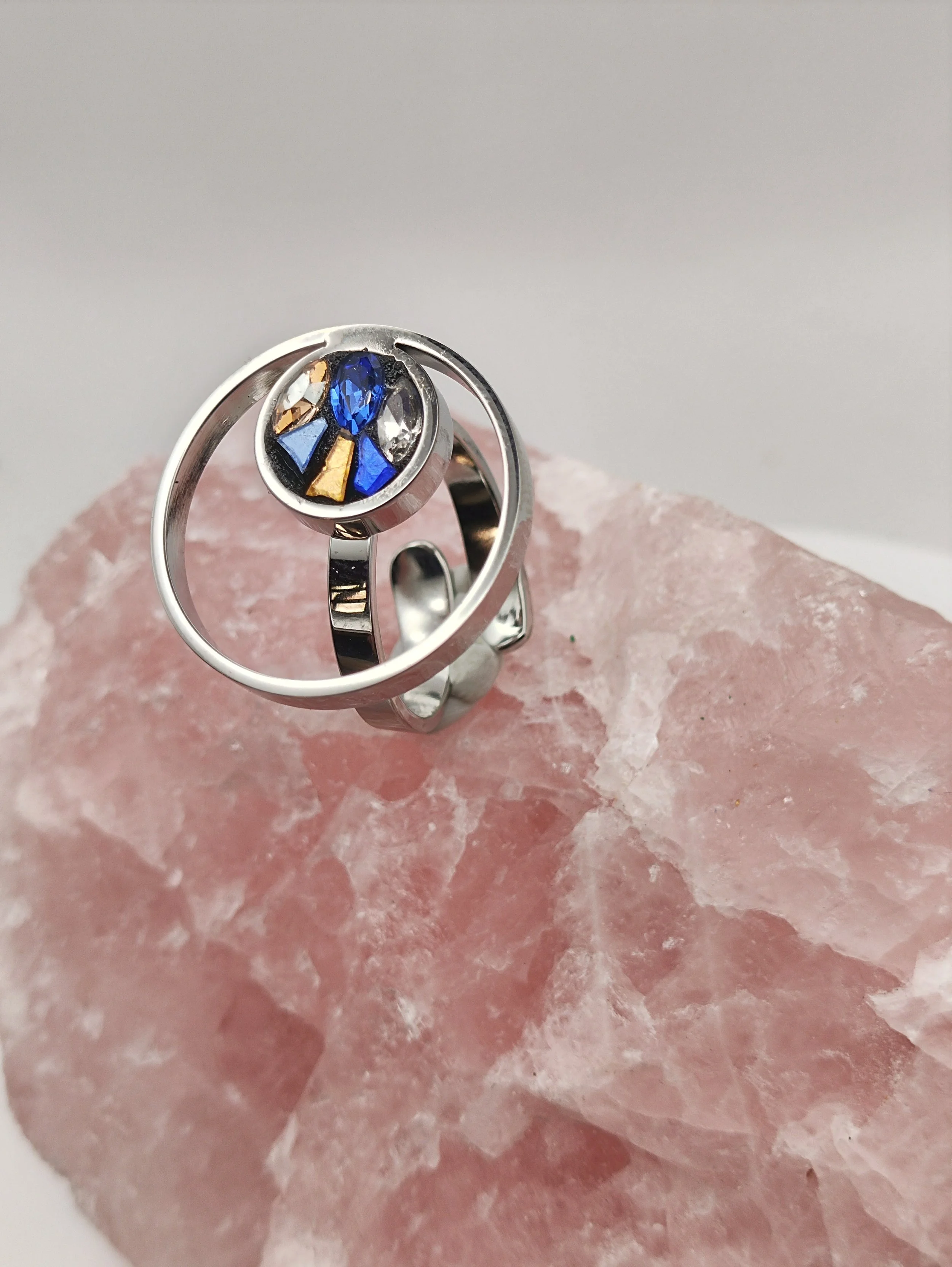 Double cercle pour reveiller la creativité, bague rhodium