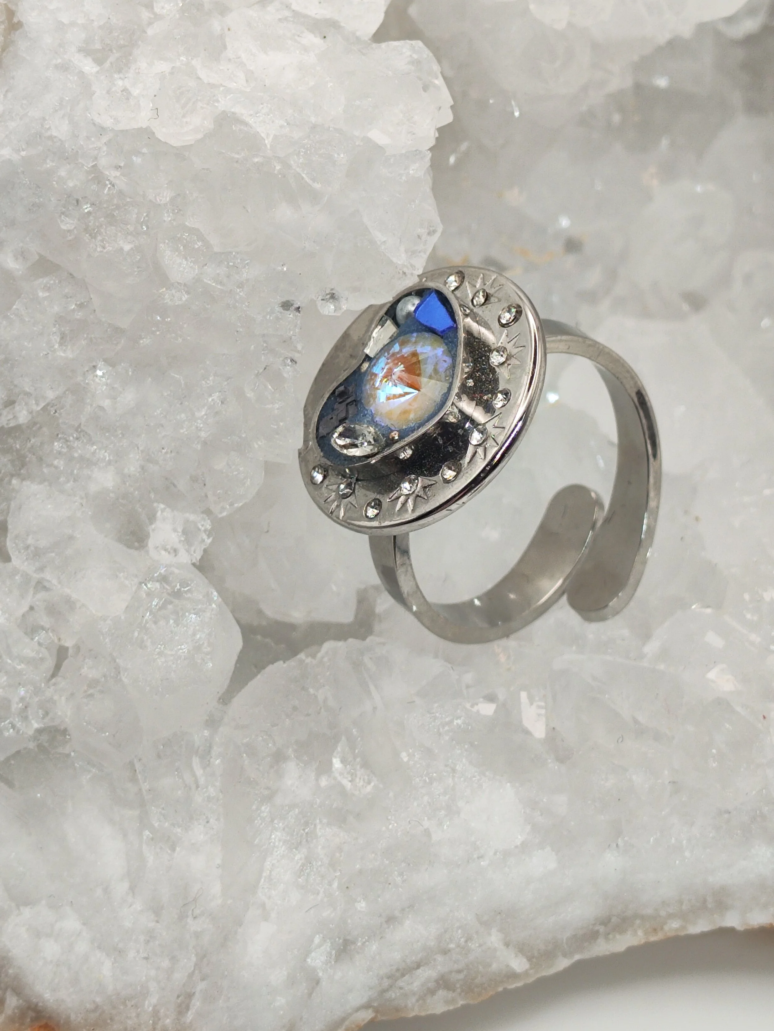 Bague ajustable coeur etoilé mosaiqué