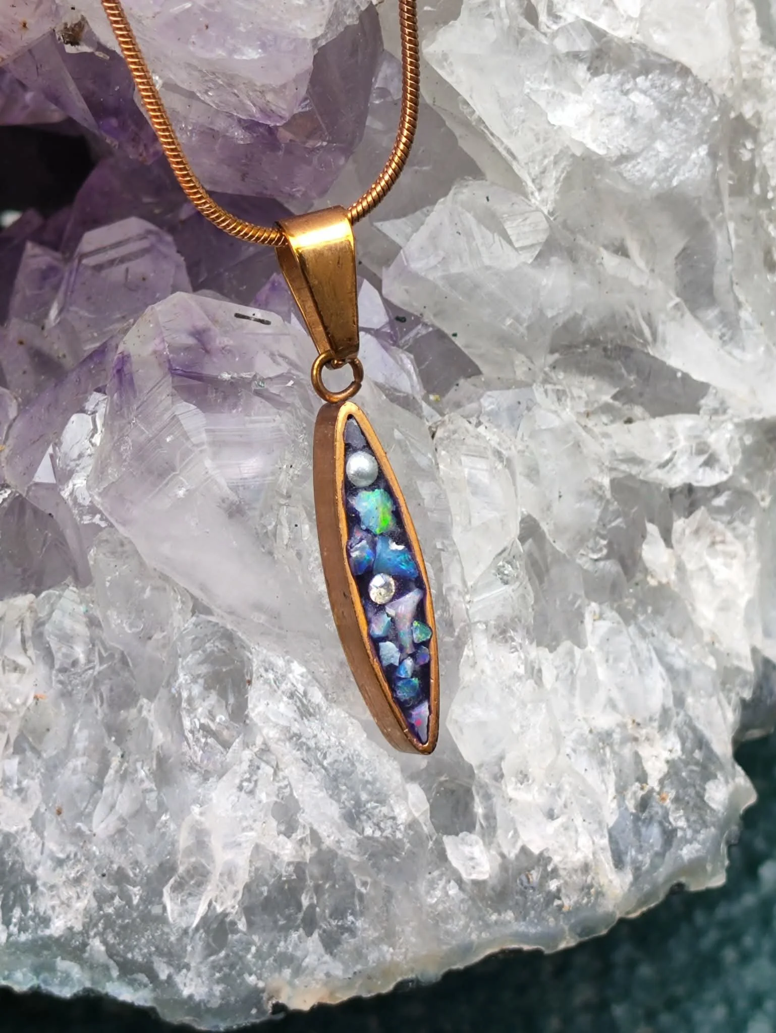 Pendentif plaque or rose 18k petale fleur de vie et chaine