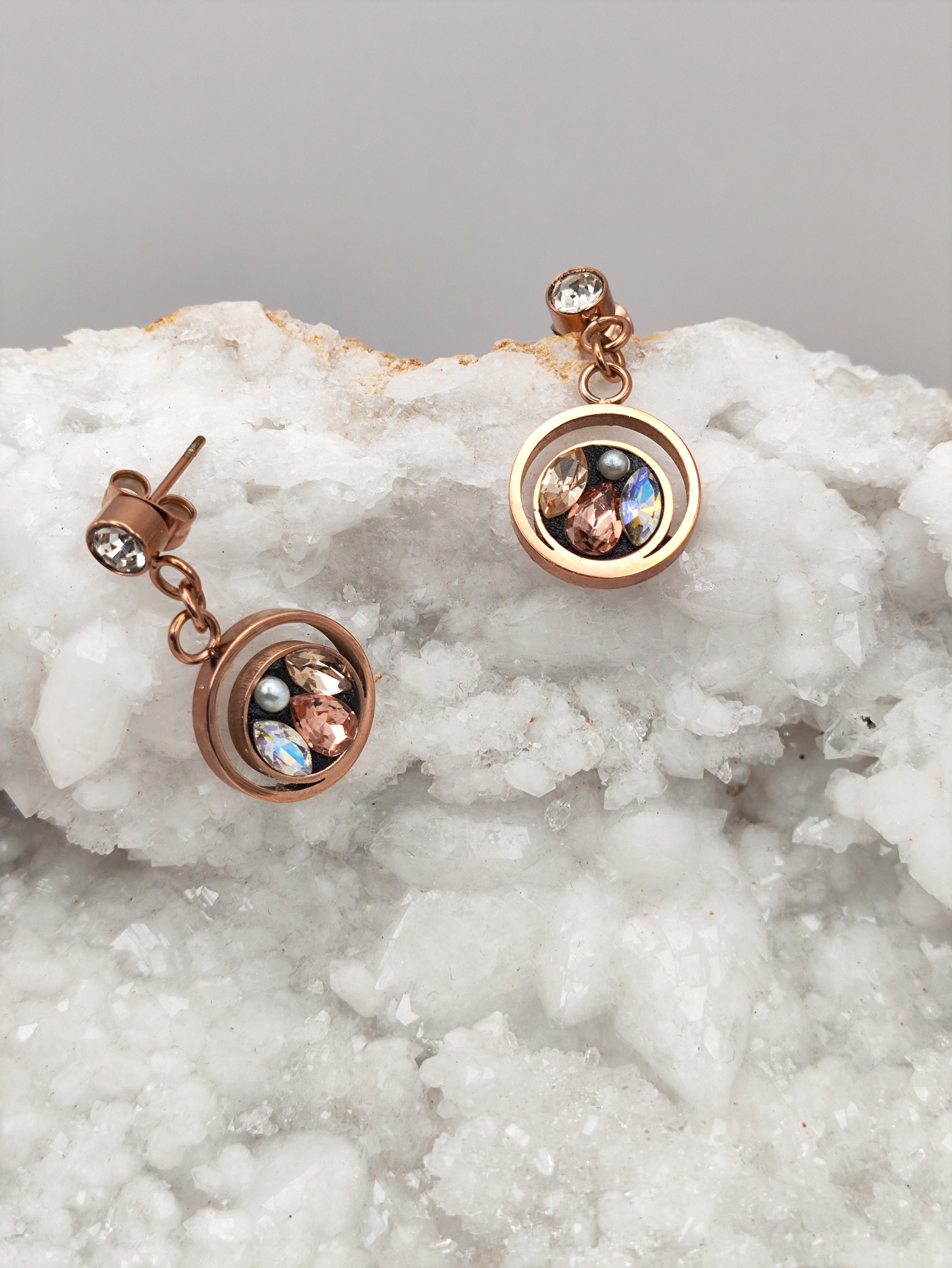 Parure ange cristal support or rose plaqué 18k
