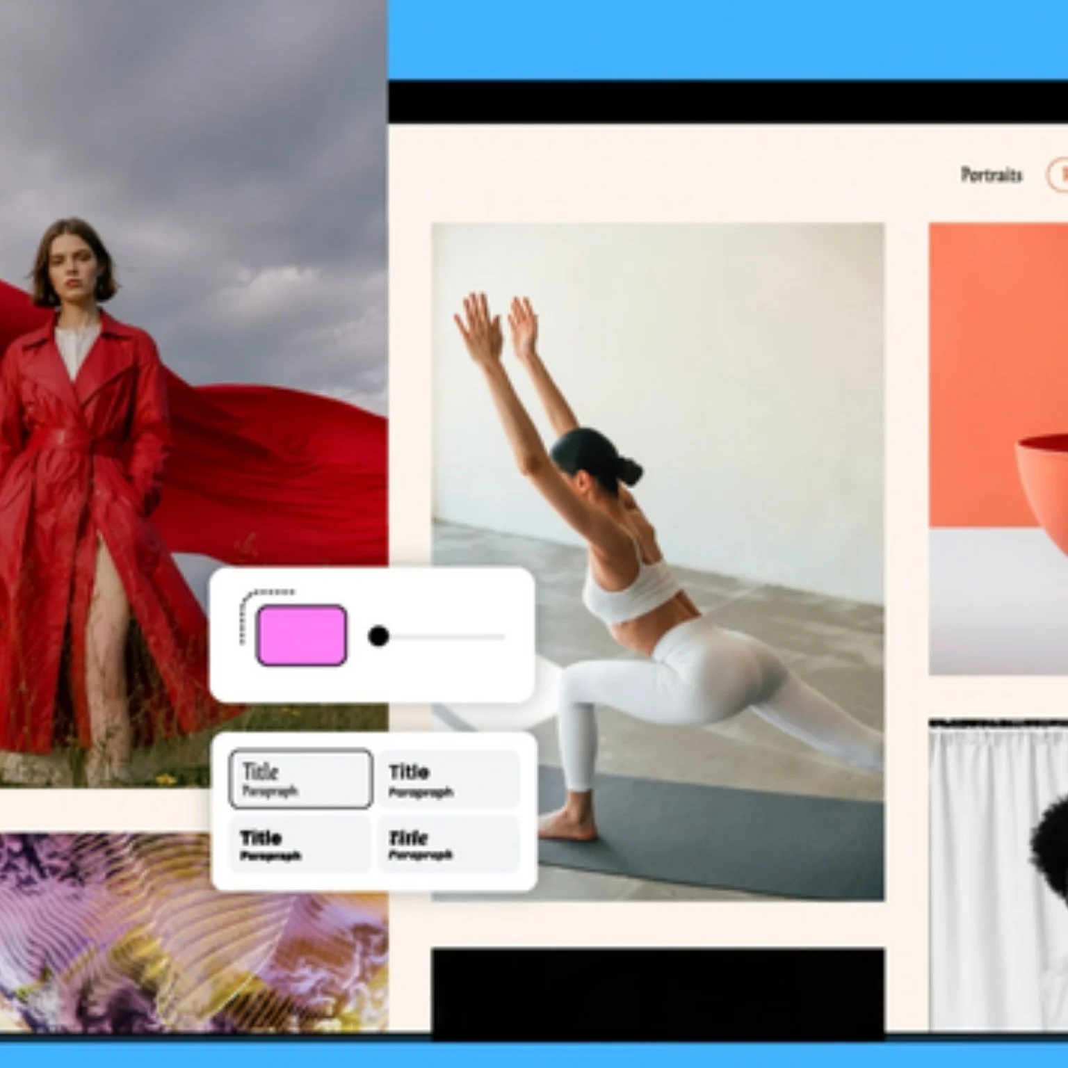 Allyou website builder: portfolio pages being laid out in the editor