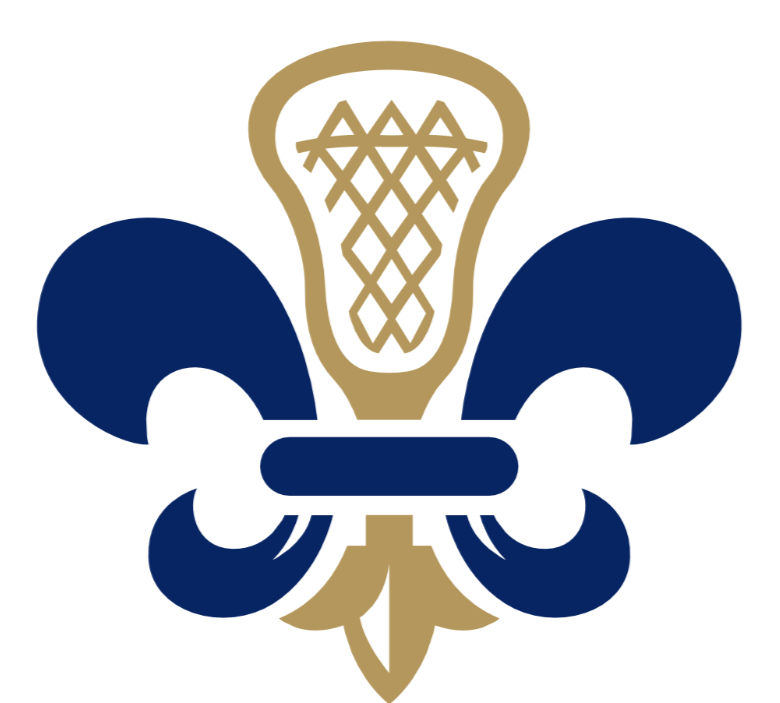 A stylized fleur-de-lis design with a light brown golf ball pattern at the top and dark blue accents on the sides and bottom.