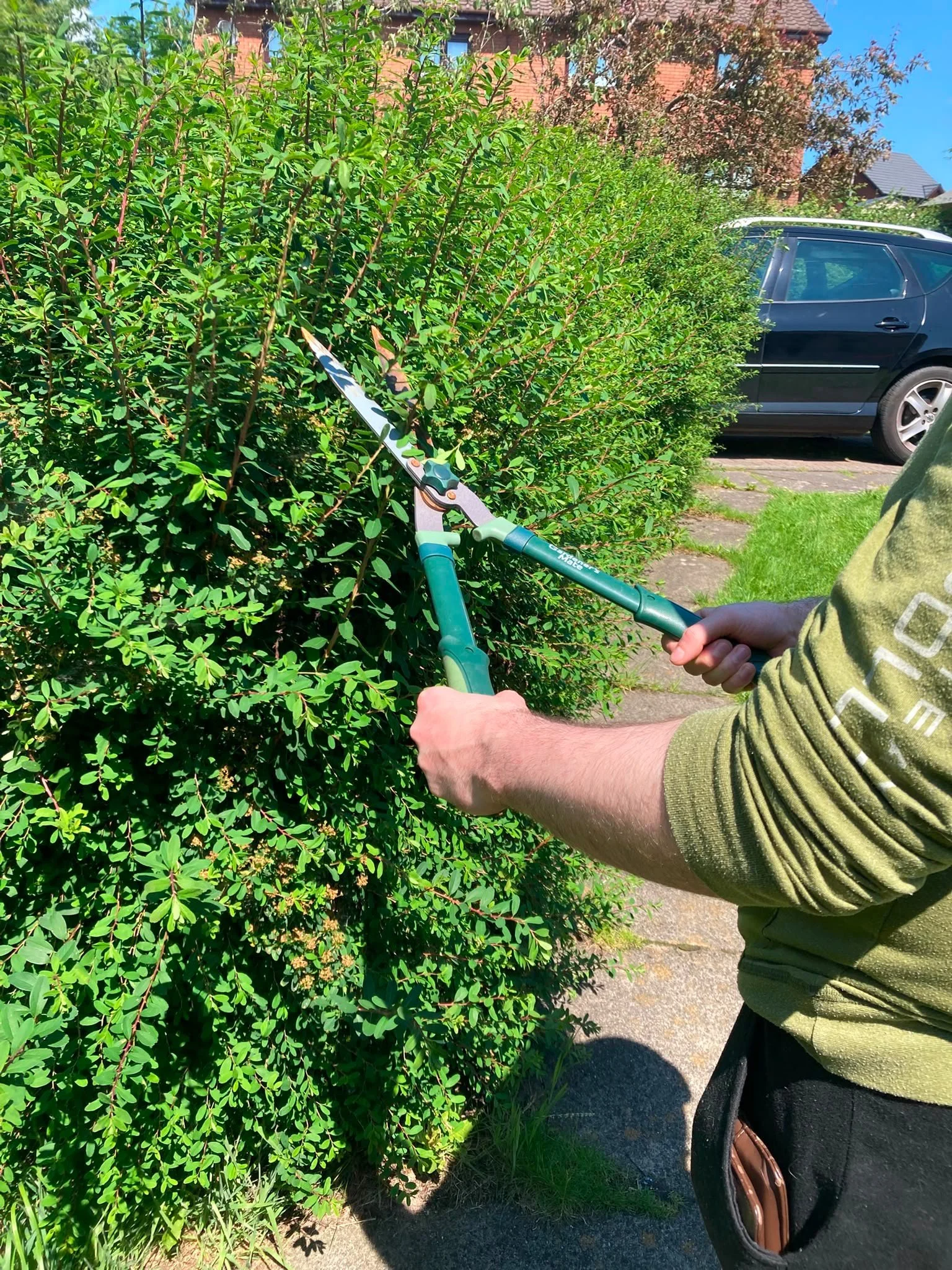 Ross carrying home tasks such as cutting hedge to show the physical demands on joints and muscle