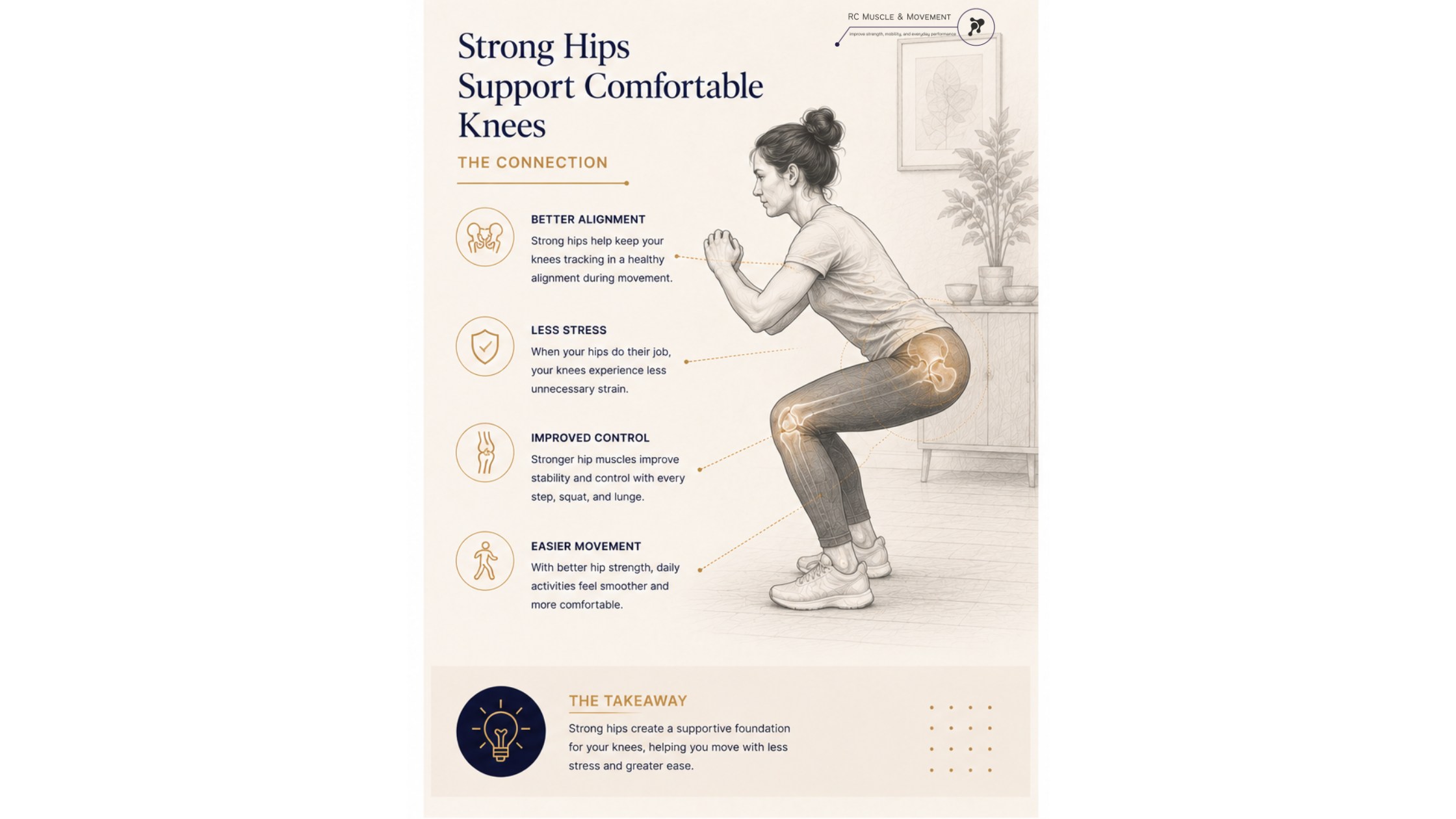 person in partial squat showing the hip , glute and knee mechanics and load and explaining the connection between hips and knees