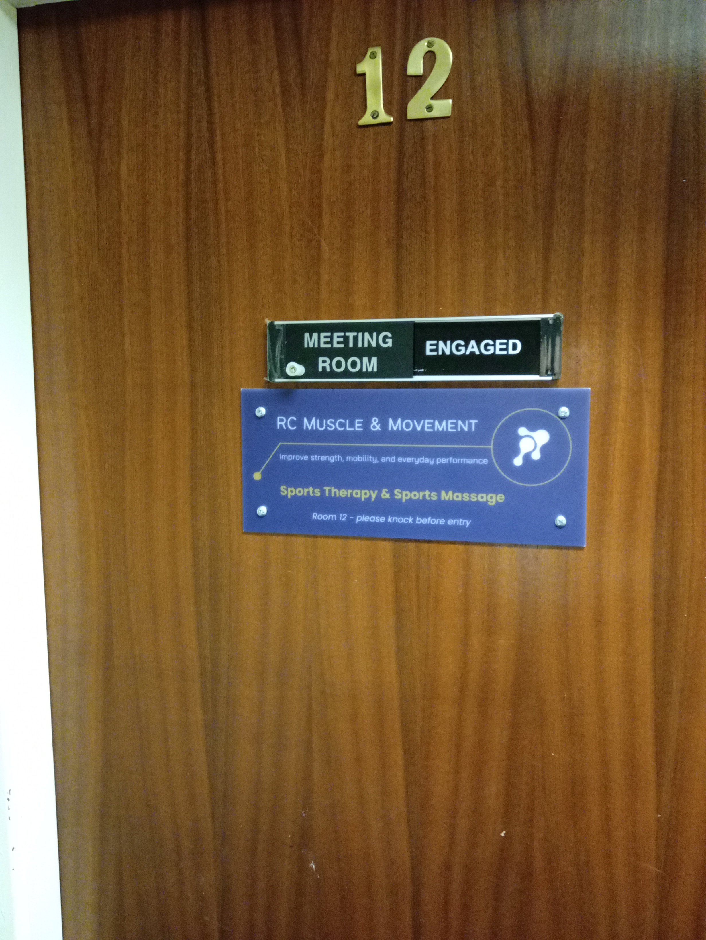 image of room 12 door in oakfield house business centre where rcmm is located in the village