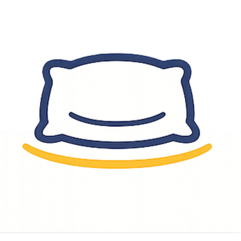 A cartoon illustration of a pillow with a smiley face and a curved line below it, resembling a happy expression.