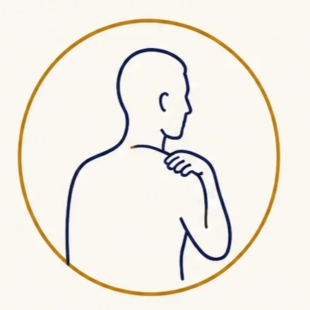 illustrations of person holding shoulder to indicate muscle discomfort