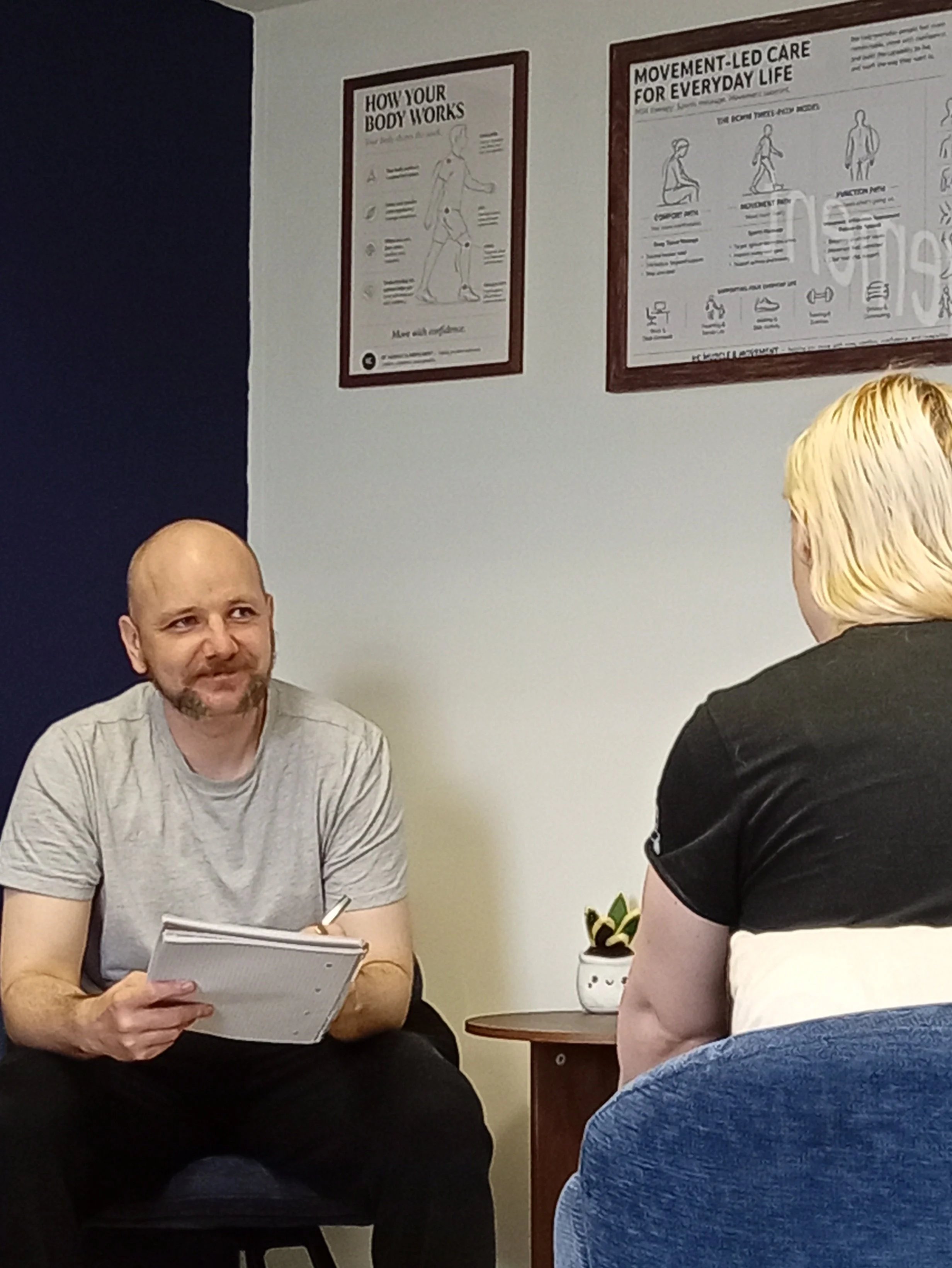 ross in back consultation with client