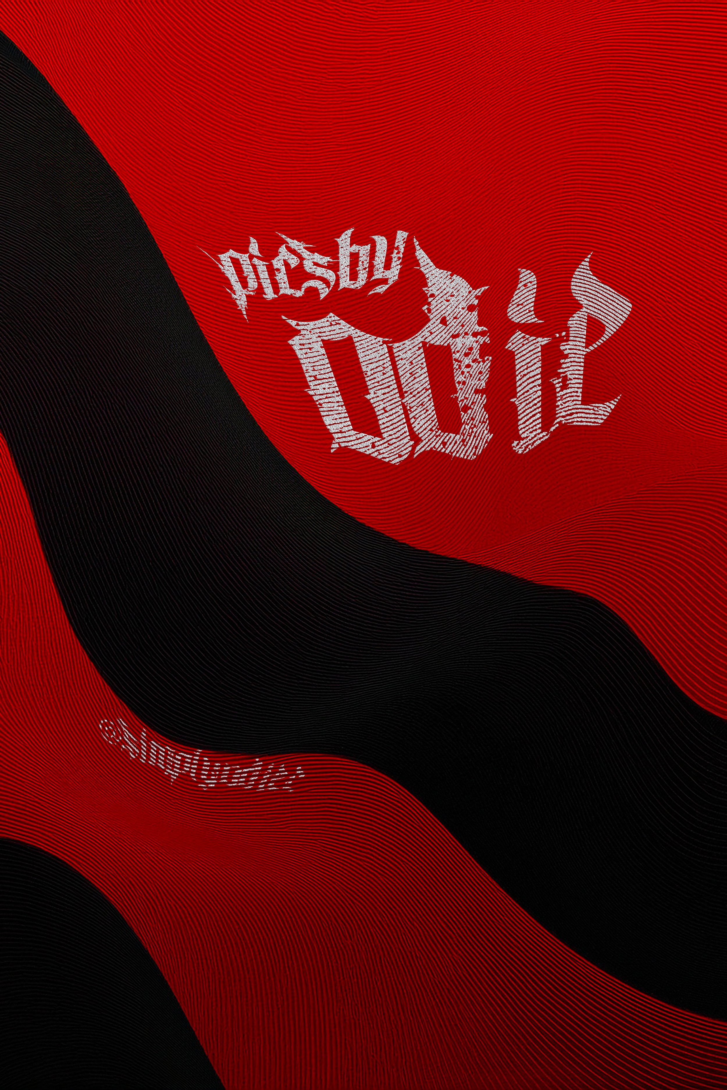 Close-up of a red and black flag with the words 'pislish? out' printed in white, with a swirling pattern of lines.