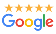 Google logo with five gold stars above it.