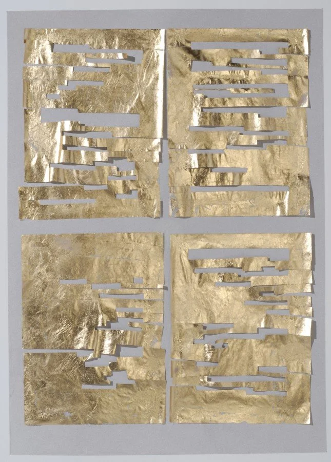 Guess It’s Art Now – Redacted, 2010
Gold leaf on tissue paper
22 x 30 inches